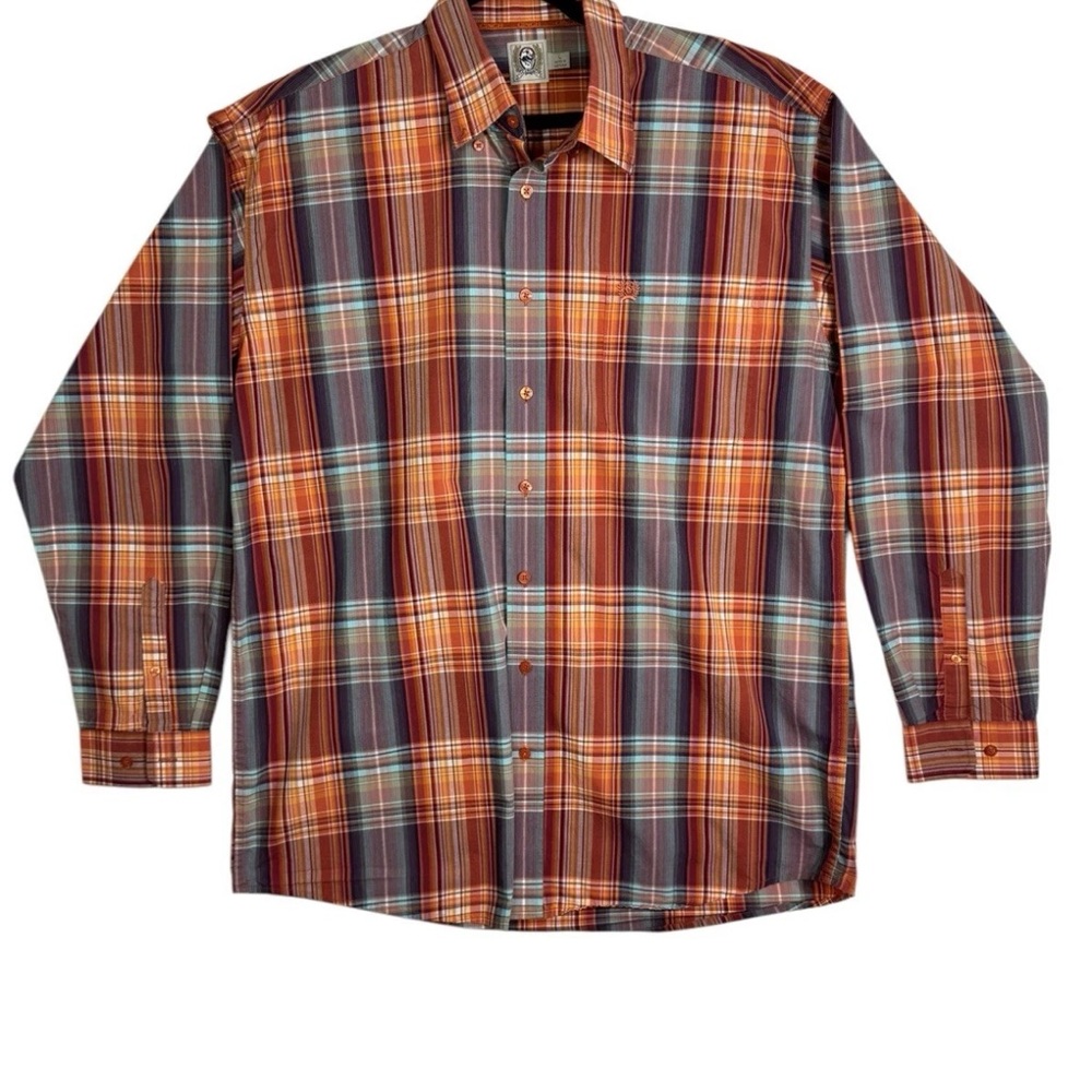 Cinch Men's Western Plaid Shirt - Orange, Purple & Teal
